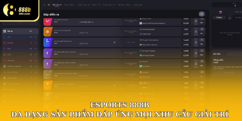 Esports tại nhà cái 888B có tỷ lệ thưởng hấp dẫn cực cao